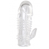 Прозрачная гелевая насадка с шипами и клиторальным отростком - 13 см. - Toyfa Basic - в Орске купить с доставкой