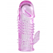 Розовая  гелевая насадка с клиторальным отростком - 13,5 см. - Toyfa Basic - в Орске купить с доставкой