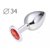 Коническая серебристая анальная втулка с красным кристаллом - 8,2 см. - Anal Jewelry Plug - купить с доставкой в Орске