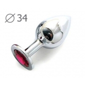 Коническая серебристая анальная втулка с малиновым кристаллом - 8,2 см. - Anal Jewelry Plug - купить с доставкой в Орске
