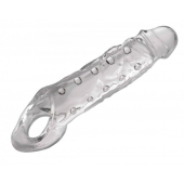 Прозразная закрытая насадка на пенис с поддержкой мошонки Clearly Ample Penis Enhancer - 22 см. - XR Brands - в Орске купить с доставкой