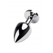 Серебристая коническая анальная пробка с красным кристаллом - 8 см. - ToyFa - купить с доставкой в Орске