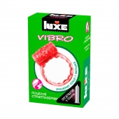 Розовое эрекционное виброкольцо Luxe VIBRO  Поцелуй стриптизёрши  + презерватив - Luxe - в Орске купить с доставкой