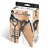 Черные трусики для страпона из патентованной кожи - Lux Fetish - купить с доставкой в Орске