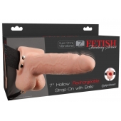 Телесный перезаряжаемый вибрострапон 7  Hollow Rechargeable Strap-on with Balls - 20,3 см. - Pipedream - купить с доставкой в Орске