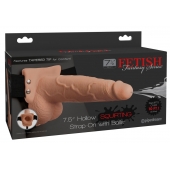 Телесный полый страпон с имитацией эякуляции 7.5  Hollow Squirting Strap-On with Balls Flesh - 21,6 см. - Pipedream - купить с доставкой в Орске