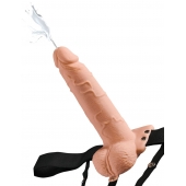Телесный полый страпон с имитацией эякуляции 7.5  Hollow Squirting Strap-On with Balls Flesh - 21,6 см. - Pipedream - купить с доставкой в Орске