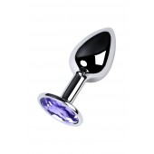 Серебристая конусовидная анальная пробка с фиолетовым кристаллом - 7 см. - ToyFa - купить с доставкой в Орске