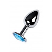 Серебристая конусовидная анальная пробка с голубым кристаллом - 7 см. - ToyFa - купить с доставкой в Орске