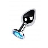 Серебристая конусовидная анальная пробка с голубым кристаллом - 8 см. - ToyFa - купить с доставкой в Орске