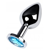 Серебристая конусовидная анальная пробка с голубым кристаллом - 8 см. - ToyFa - купить с доставкой в Орске