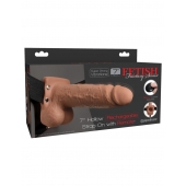 Кофейный перезаряжаемый вибрострапон 7  Hollow Rechargeable Strap-on with Balls - 20,3 см. - Pipedream - купить с доставкой в Орске