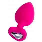 Розовая анальная втулка Diamond Heart с прозрачным кристаллом - 9,5 см. - ToyFa - купить с доставкой в Орске Розовая анальная втулка Diamond Heart с прозрачным кристаллом - 9,5 см. - ToyFa - купить с доставкой в Орске