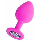 Розовая анальная втулка Brilliant с прозрачным кристаллом - 8 см. - ToyFa - купить с доставкой в Орске Розовая анальная втулка Brilliant с прозрачным кристаллом - 8 см. - ToyFa - купить с доставкой в Орске