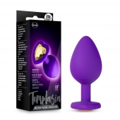 Фиолетовая анальная пробка Bling Plug Medium с золотистым стразом - 8,3 см. - Blush Novelties - купить с доставкой в Орске