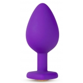 Фиолетовая анальная пробка Bling Plug Large с золотистым стразом - 9,5 см. - Blush Novelties - купить с доставкой в Орске