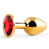 Золотистая анальная пробка с красным стразом - 7,2 см. - Anal Jewelry Plug - купить с доставкой в Орске