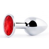 Серебристая анальная пробка с красным стразом - 7,2 см. - Anal Jewelry Plug - купить с доставкой в Орске