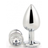 Серебристая анальная втулка с прозрачным кристаллом - 7,1 см. - Dream Toys - купить с доставкой в Орске