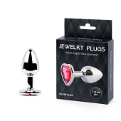 Серебристая анальная пробка с малиновым кристаллом-сердечком - 7 см. - Anal Jewelry Plug - купить с доставкой в Орске