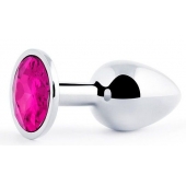 Серебристая анальная пробка с малиновым кристаллом - 7,2 см. - Anal Jewelry Plug - купить с доставкой в Орске
