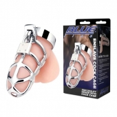 Серебристая металлическая клетка для члена с замком Enslave Cock Cage - BlueLine - купить с доставкой в Орске