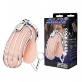 Серебристая металлическая клетка с анальным стимулятором Cock Cage - BlueLine - купить с доставкой в Орске