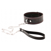 Черный широкий ошейник с красной строчкой и поводком - Crazy Handmade - купить с доставкой в Орске