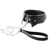 Черный ошейник-воротничок с металлическим поводком - Crazy Handmade - купить с доставкой в Орске