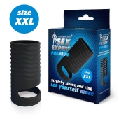 Черная открытая насадка на пенис с кольцом для мошонки XXL-size - 9,4 см. - Sex Expert - в Орске купить с доставкой