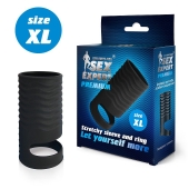 Черная открытая насадка на пенис с кольцом для мошонки XL-size - 8,9 см. - Sex Expert - в Орске купить с доставкой