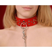 Красный кожаный ошейник с карабином и поводком - Sitabella - купить с доставкой в Орске