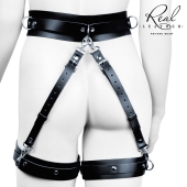 Черный кожаный пояс с гартерами - L-XL - Notabu - купить с доставкой в Орске Черный кожаный пояс с гартерами - L-XL - Notabu - купить с доставкой в Орске