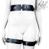 Черный кожаный пояс с гартерами - L-XL - Notabu - купить с доставкой в Орске Черный кожаный пояс с гартерами - L-XL - Notabu - купить с доставкой в Орске