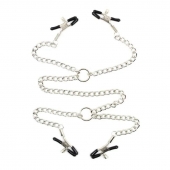 Серебристые зажимы для сосков и половых губ на тонкой цепочке - Notabu - купить с доставкой в Орске Серебристые зажимы для сосков и половых губ на тонкой цепочке - Notabu - купить с доставкой в Орске