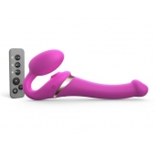 Ярко-розовый безремневой страпон Multi Orgasm Size S с клиторальной стимуляцией - Strap-on-me - купить с доставкой в Орске