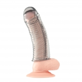 Текстурированная насадка на пенис Clear Textured Penis Enhancing Sleeve Extension - 16,5 см. - BlueLine - в Орске купить с доставкой