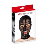 Черная кружевная маска на голову с отверстиями для глаз и рта - Fetish Tentation - купить с доставкой в Орске