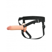 Телесный полый страпон на черных ремнях Hollow Silicone Strap-on - 17,8 см. - Pipedream - купить с доставкой в Орске