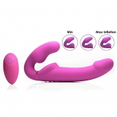 Розовый безремневой страпон с вибрацией и функцией расширения Inflatable Ergo-Fit Strapless Strap-On - XR Brands - купить с доставкой в Орске
