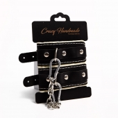 Черные скругленные наручники с мягкой бежевой подкладкой - Crazy Handmade - купить с доставкой в Орске