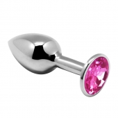 Серебристая анальная втулка Mini Metal Butt Plug Size M с розовым кристаллом - Adrien Lastic в Орске Серебристая анальная втулка Mini Metal Butt Plug Size M с розовым кристаллом - Adrien Lastic