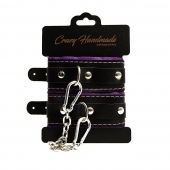 Черно-фиолетовые скругленные наручники с мягкой подкладкой - Crazy Handmade - купить с доставкой в Орске Черно-фиолетовые скругленные наручники с мягкой подкладкой - Crazy Handmade - купить с доставкой в Орске