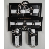 Набор фиксаторов из черной и белой натуральной кожи - Crazy Handmade - купить с доставкой в Орске Набор фиксаторов из черной и белой натуральной кожи - Crazy Handmade - купить с доставкой в Орске