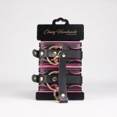 Черные кожаные оковы с розовой строчкой - Crazy Handmade - купить с доставкой в Орске Черные кожаные оковы с розовой строчкой - Crazy Handmade - купить с доставкой в Орске