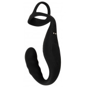 Черное эрекционное кольцо со стимуляцией промежности и анальной пробкой Cock Ring with RC Prostate Plug - Orion - в Орске купить с доставкой