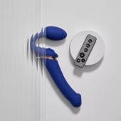 Синий безремневой страпон Multi Orgasm Bendable Strap-On size XL с клиторальной стимуляцией - Strap-on-me - купить с доставкой в Орске