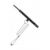 Черный узкий однослойный ошейник с серебристым поводком-цепочкой - Pecado - купить с доставкой в Орске