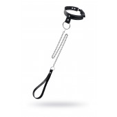 Черный узкий однослойный ошейник с серебристым поводком-цепочкой - Pecado - купить с доставкой в Орске