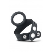 Черное эрекционное кольцо с подхватом мошонки на кнопках VS6 - Blush Novelties - в Орске купить с доставкой